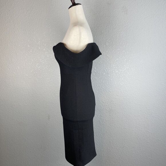 Bardot Womens Ruffle Off Shoulder Body Con Cocktail Dress 4 Black Snake Textured - Picture 4 of 8